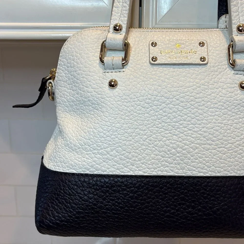 Kate Spade Bag Purse Handbag Leather Color Block Pebbled Domed Satchel Bag Tote
